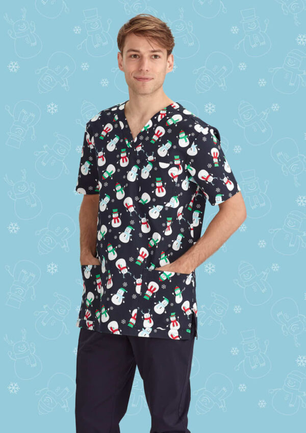 Mens Christmas V-Neck Short Sleeve Scrub Top - Image 24