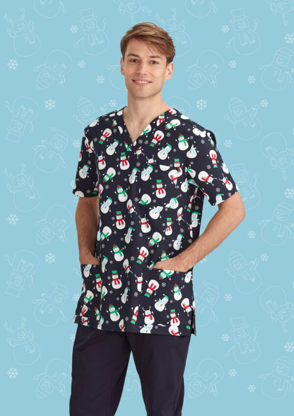 Mens Christmas V-Neck Short Sleeve Scrub Top - Image 25