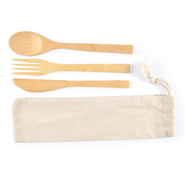 Miso Bamboo Cutlery Set in Calico Pouch - Image 2