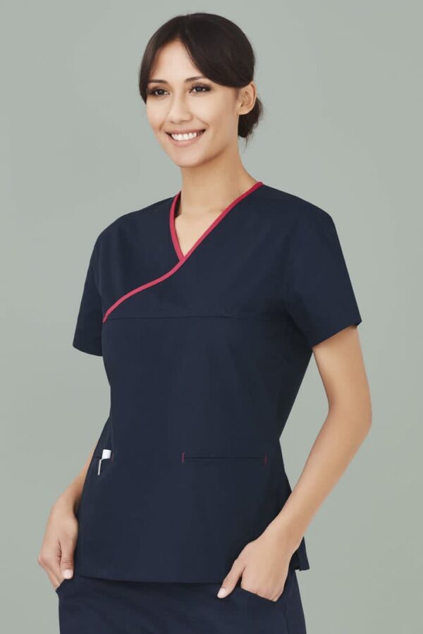 Classic Womens Contrast Crossover Scrub Top - Image 2