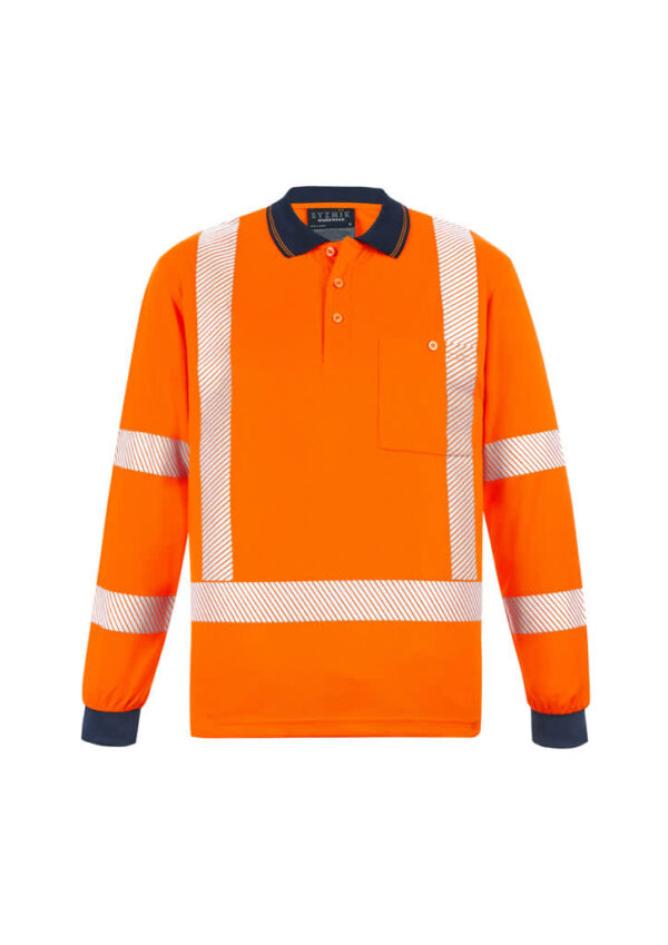 Unisex Hi Vis X Back NSW Rail Long Sleeve Polo - Image 2