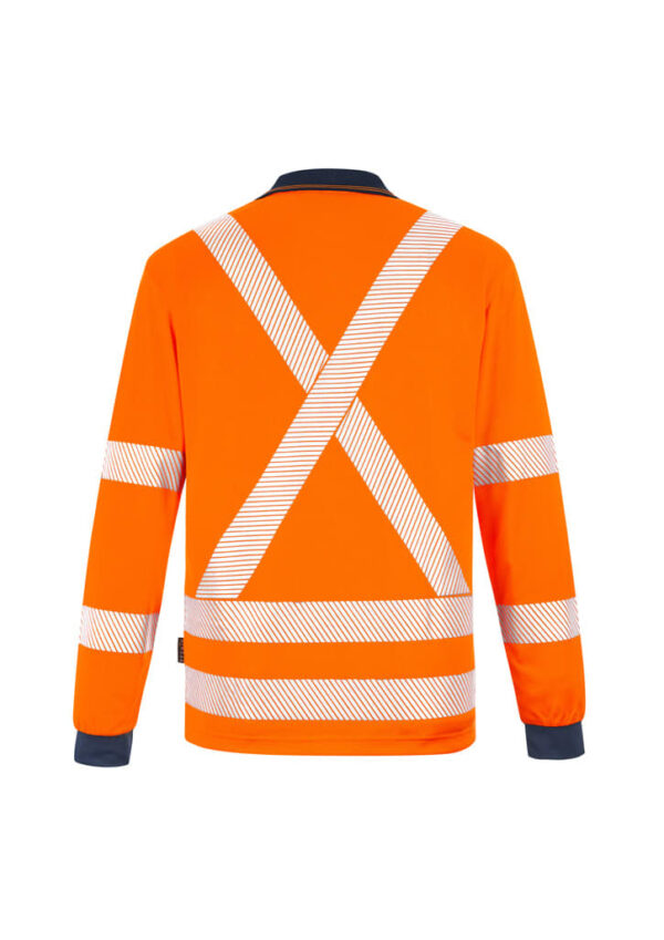 Unisex Hi Vis X Back NSW Rail Long Sleeve Polo - Image 3