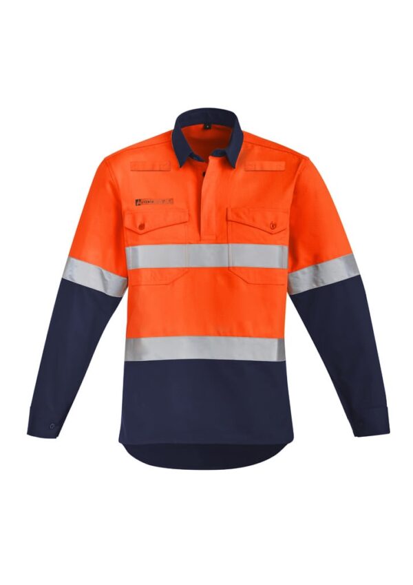 Mens Orange Flame Hi Vis Closed Front Shirt - Hoop Taped - Image 4