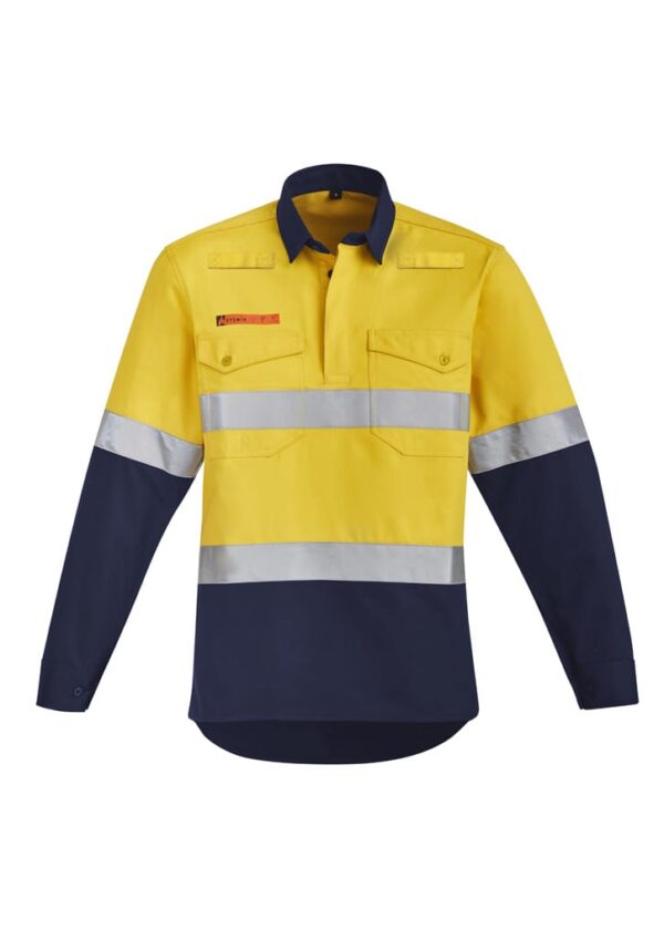 Mens Orange Flame Hi Vis Closed Front Shirt - Hoop Taped - Image 2